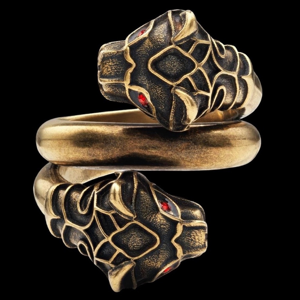 Gucci ‘Twist’ Tiger Head (Red Crystal Eyes) Double Banded Ring - Picture 2 of 13